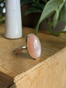 Peach Moonstone Ring - elongated oval