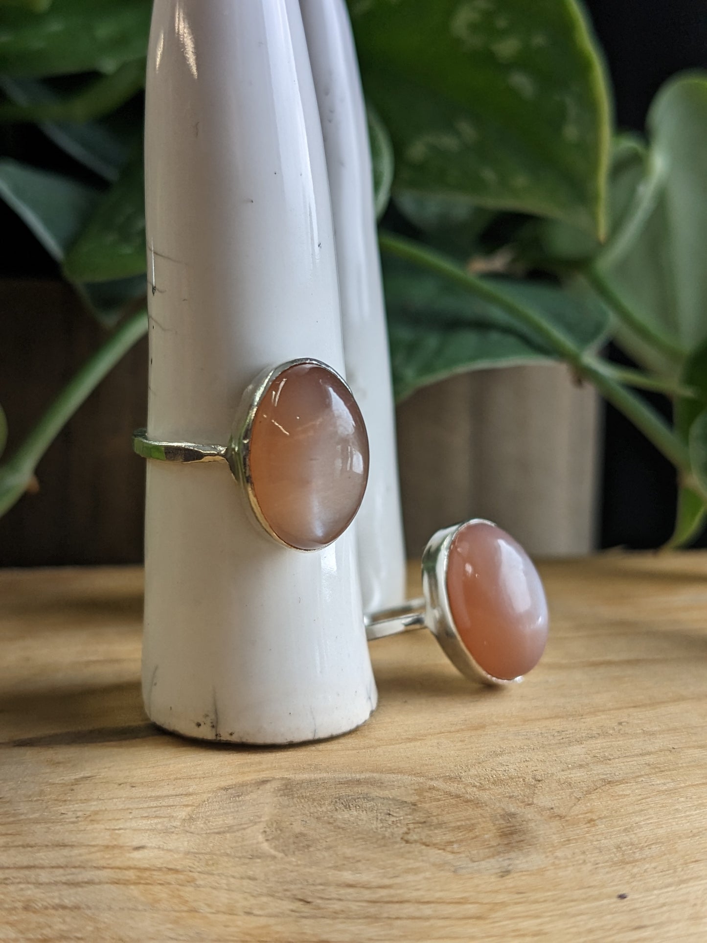 Peach Moonstone Ring - beige undertones
