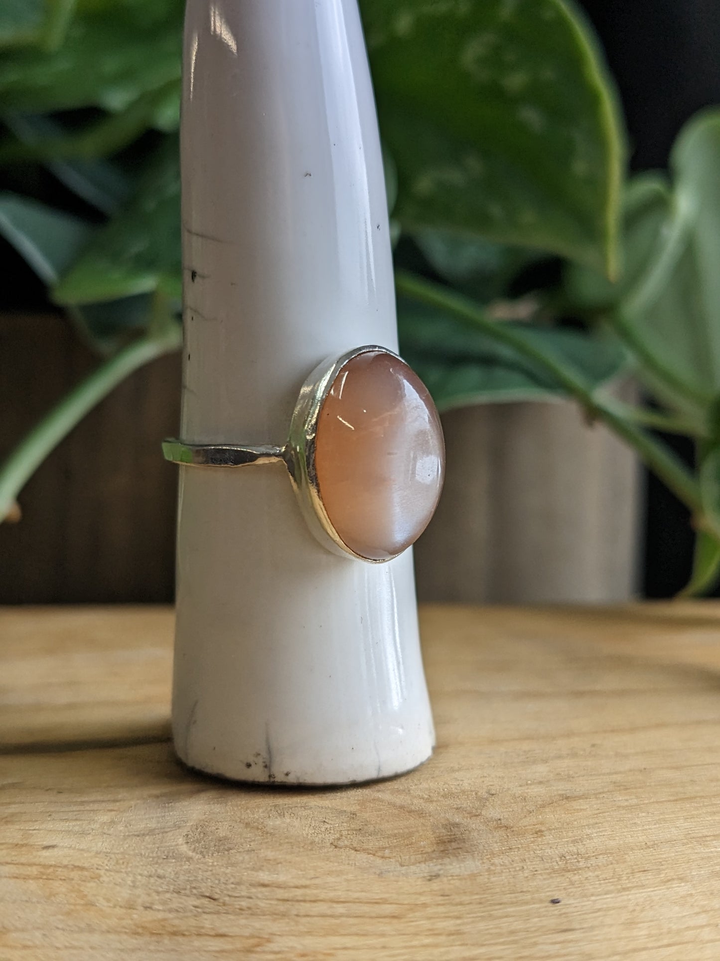 Peach Moonstone Ring - beige undertones