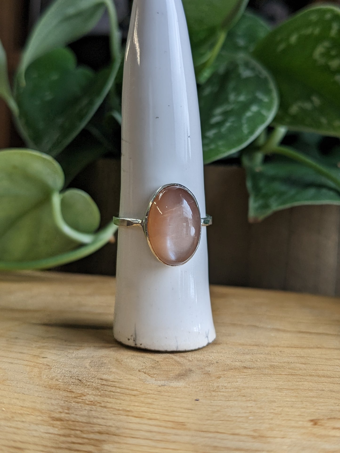 Peach Moonstone Ring - beige undertones