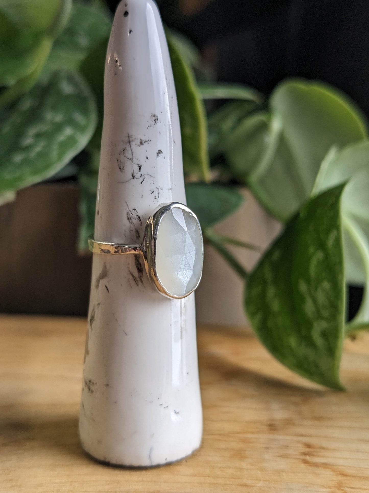 White Moonstone Ring - vertical
