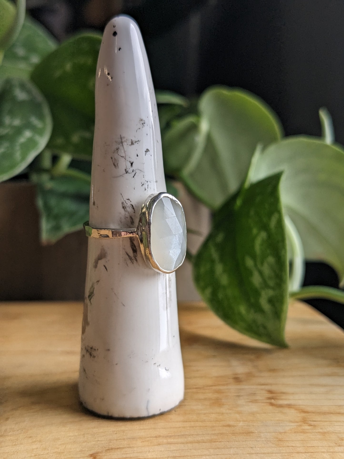 White Moonstone Ring - vertical