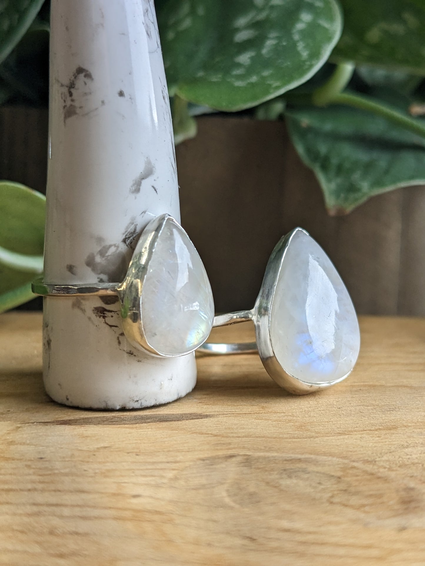 Rainbow Moonstone Ring - medium tear drop