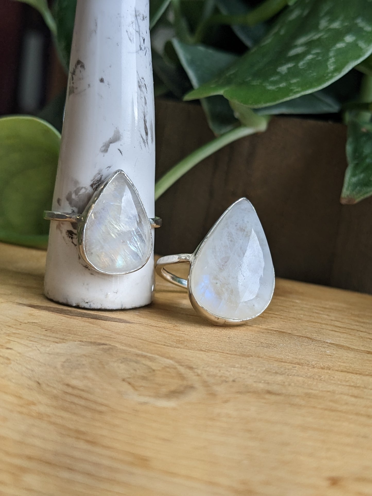 Rainbow Moonstone Ring - medium tear drop