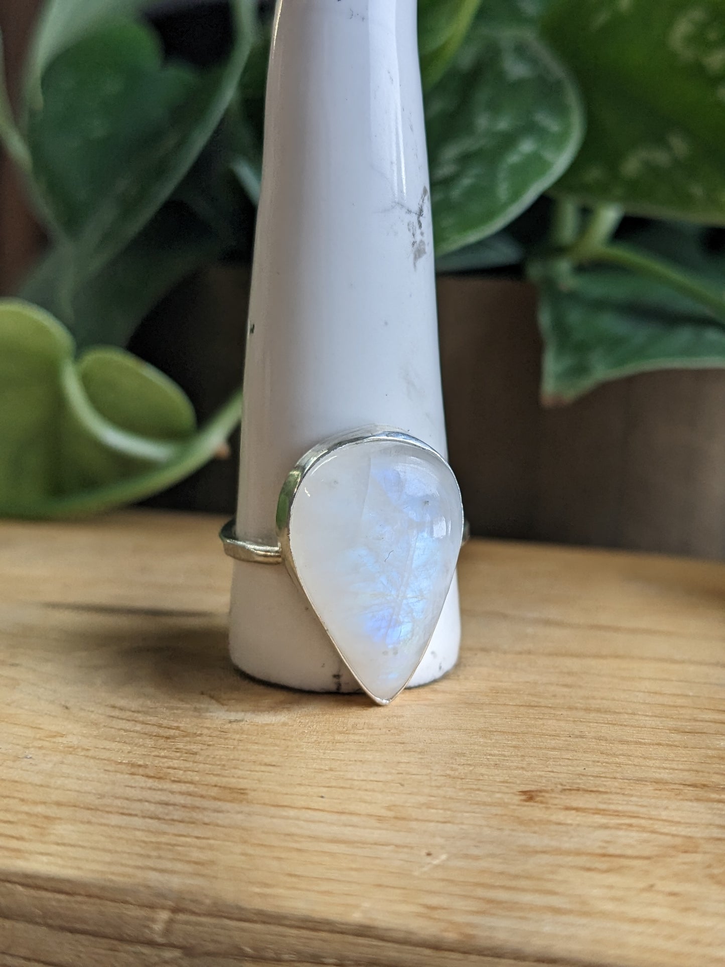 Rainbow Moonstone Ring - large tear drop