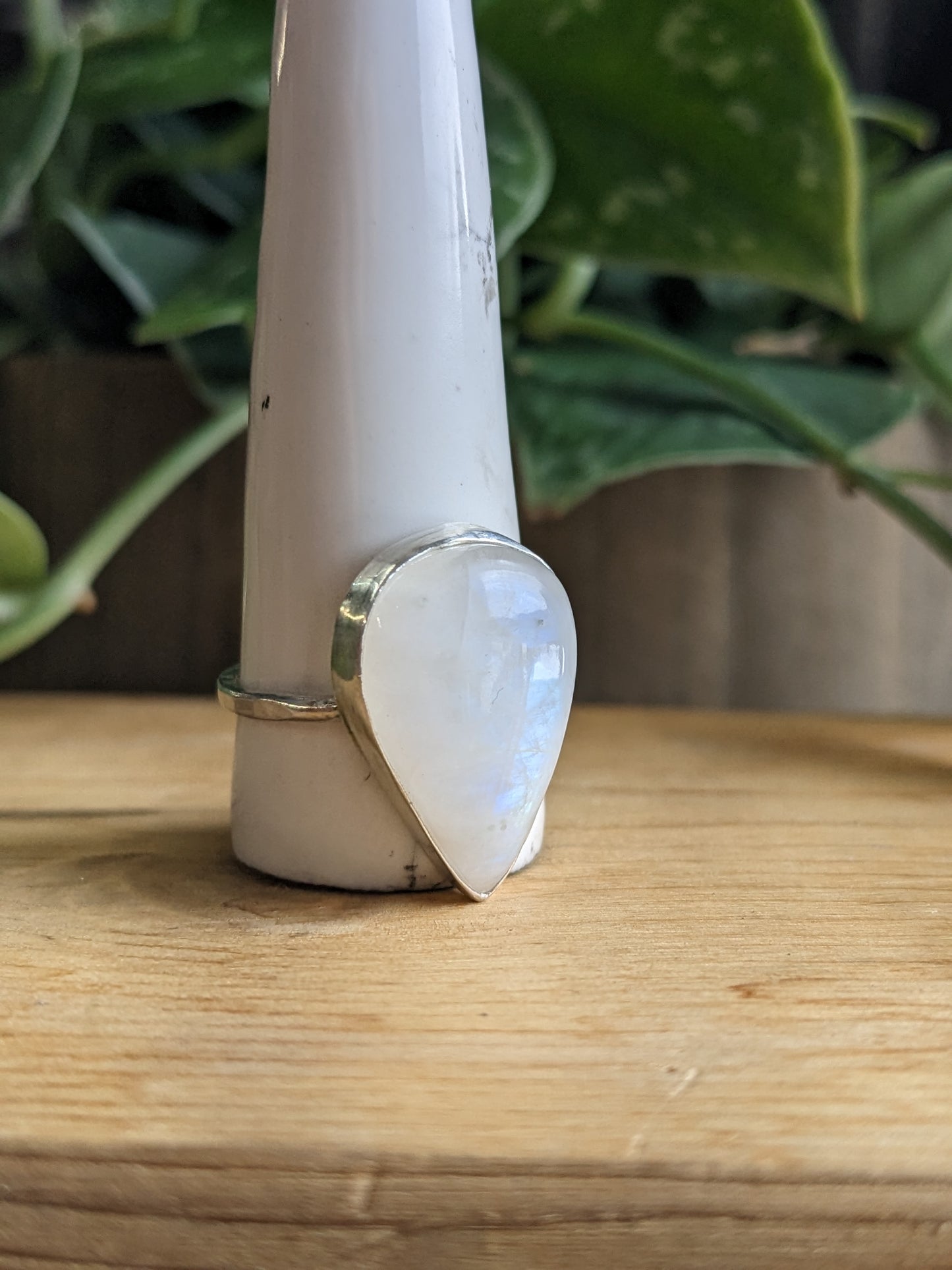Rainbow Moonstone Ring - large tear drop