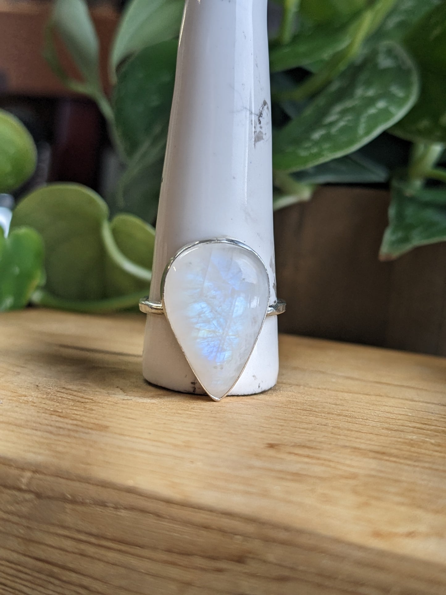 Rainbow Moonstone Ring - large tear drop