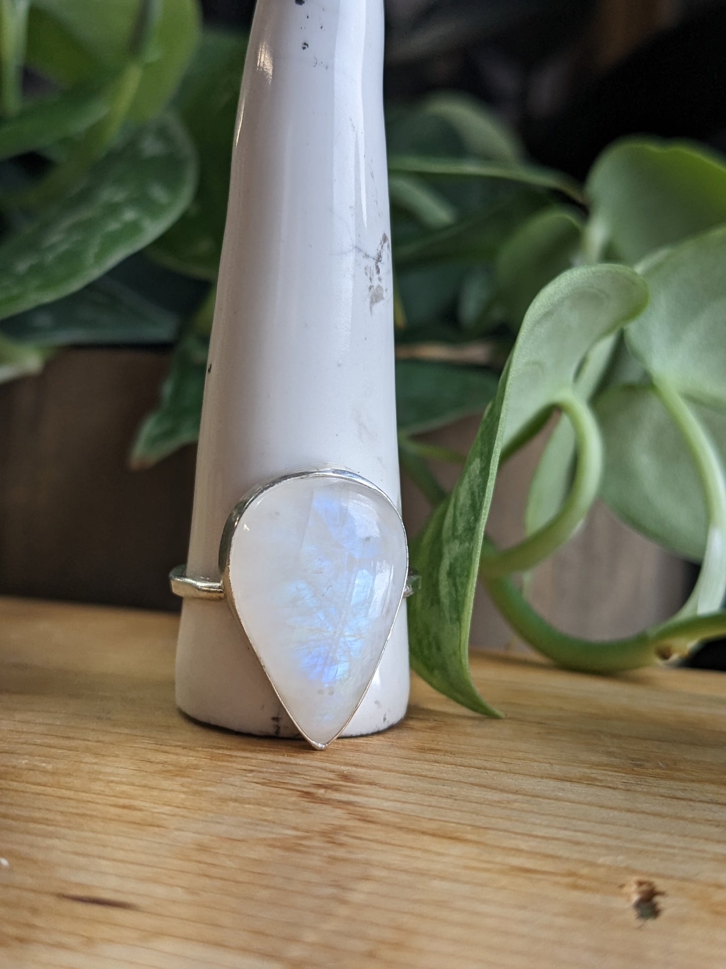 Rainbow Moonstone Ring - large tear drop