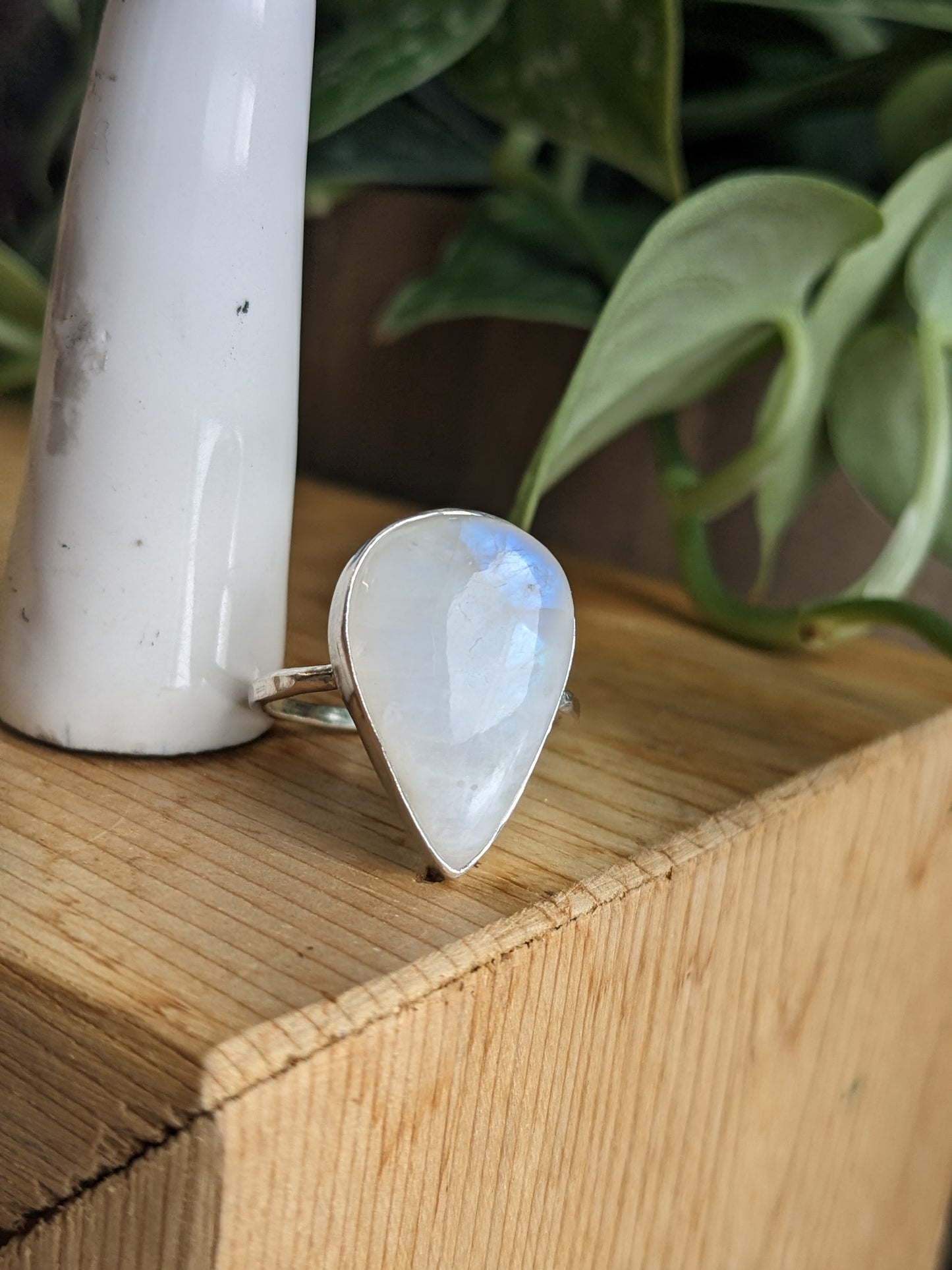 Rainbow Moonstone Ring - large tear drop