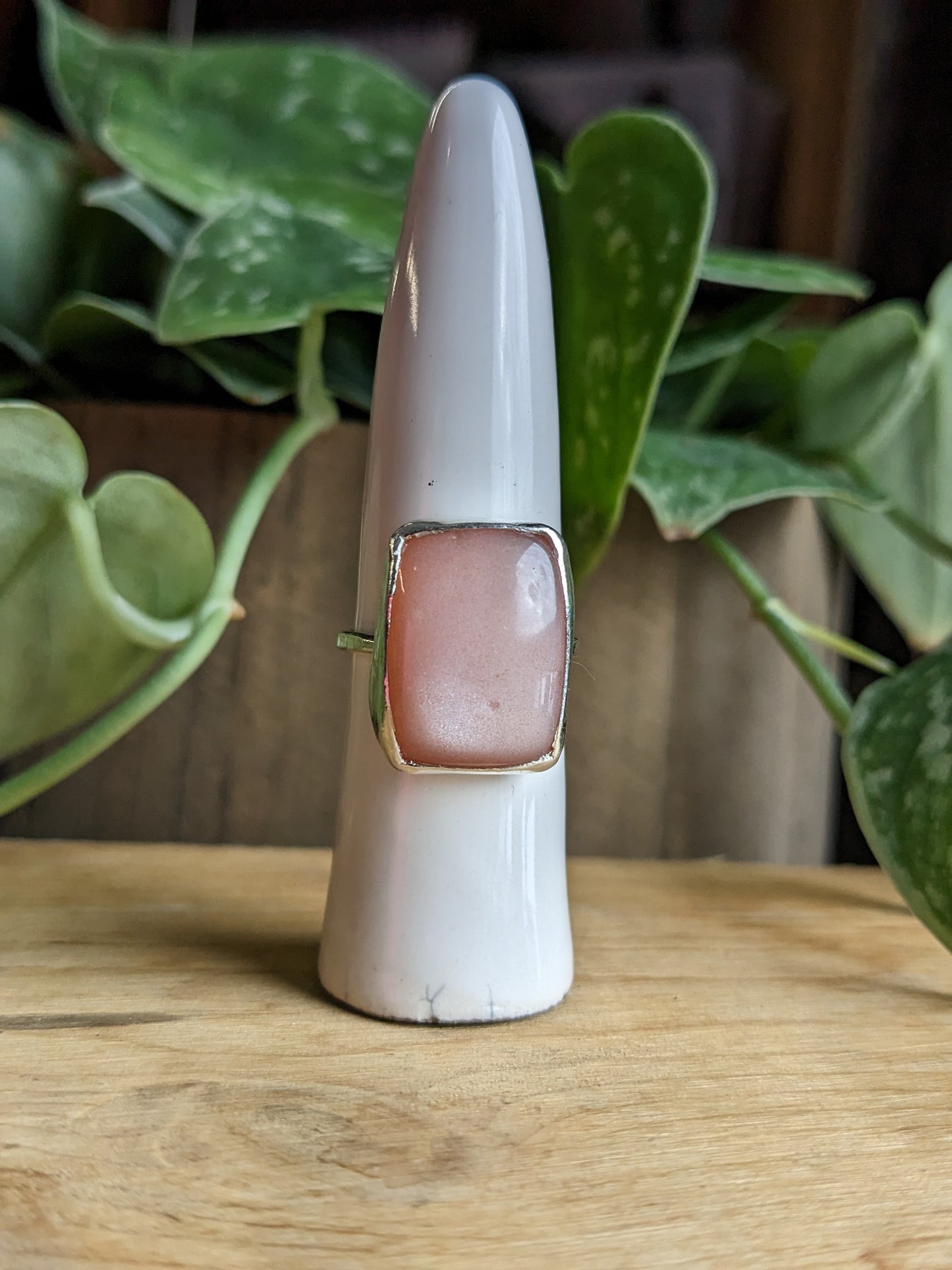 Peach Moonstone Ring - rectangle