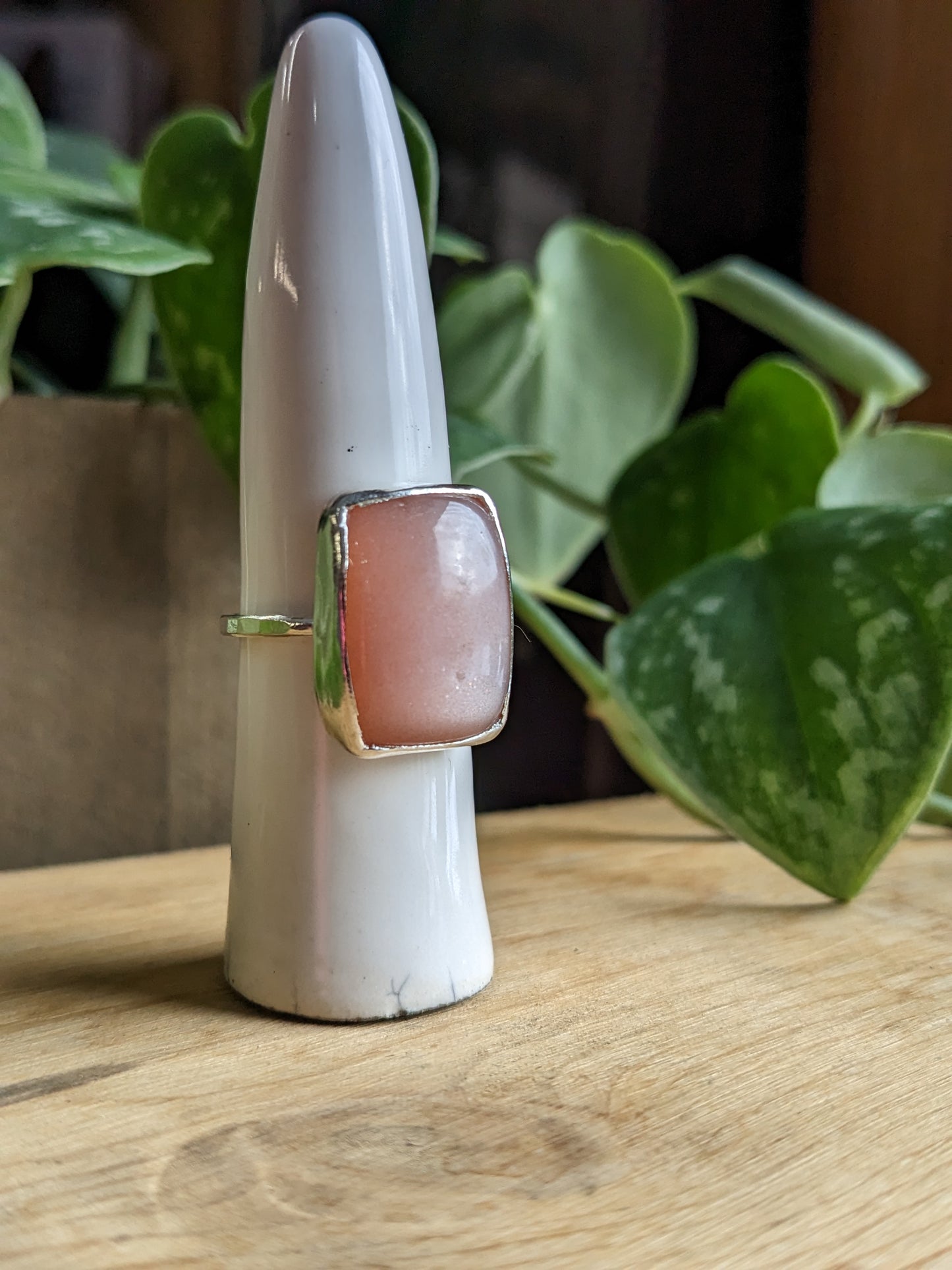 Peach Moonstone Ring - rectangle