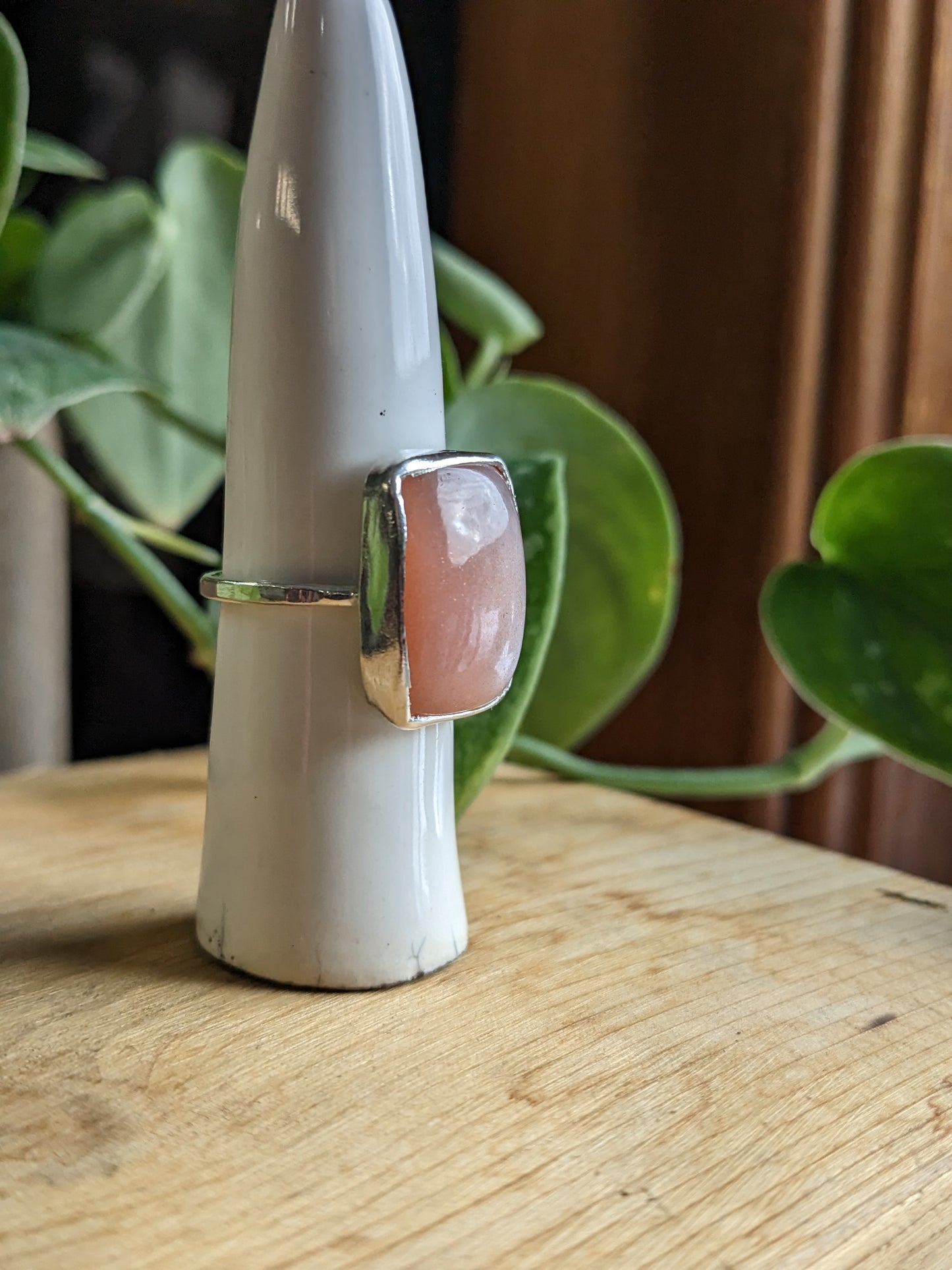 Peach Moonstone Ring - rectangle