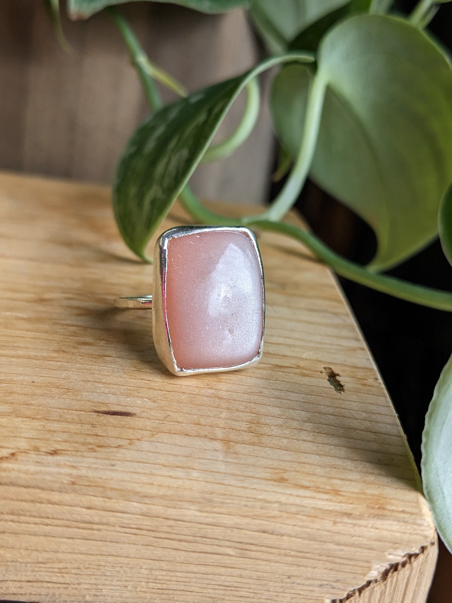 Peach Moonstone Ring - rectangle