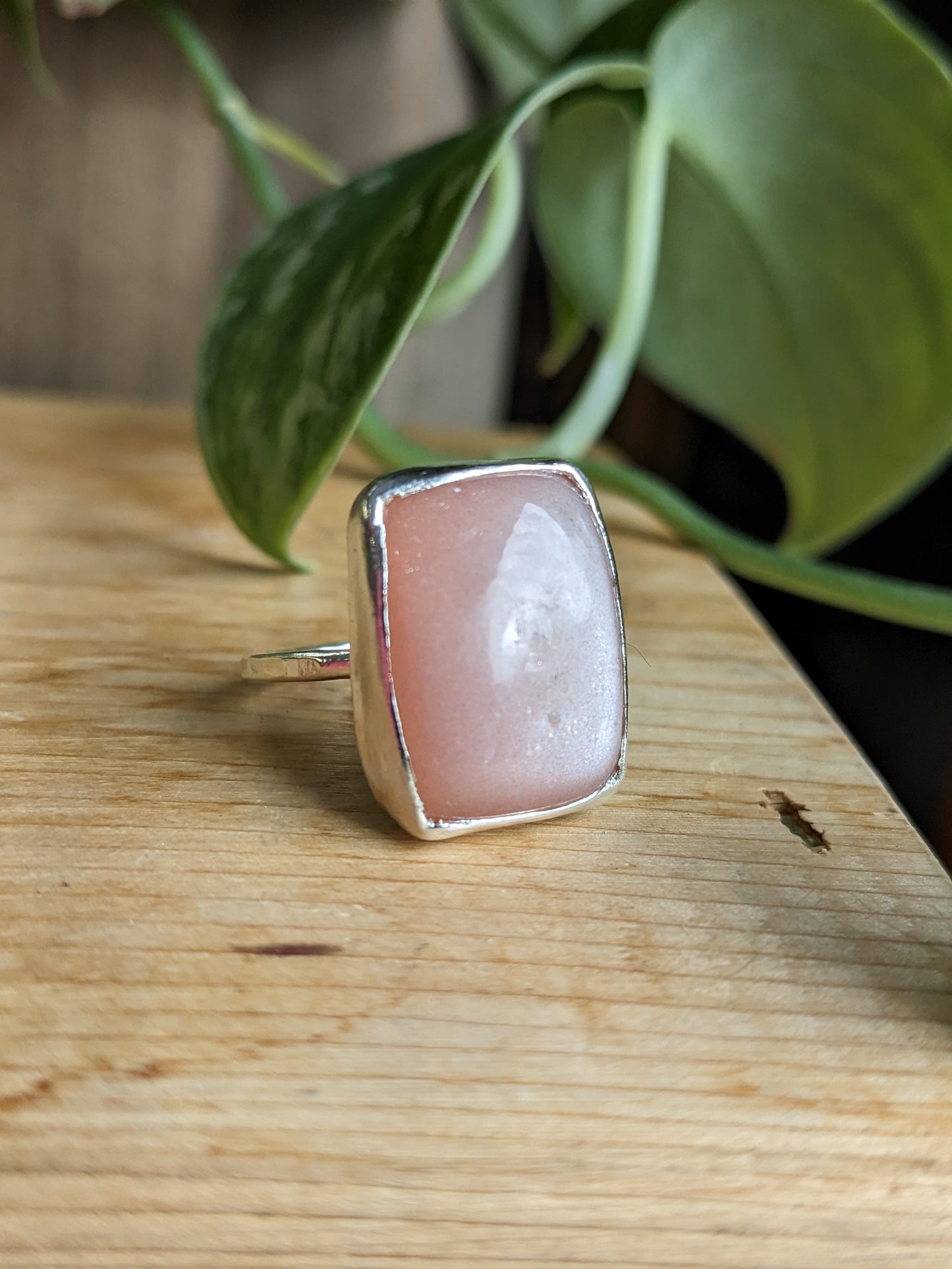 Peach Moonstone Ring - rectangle
