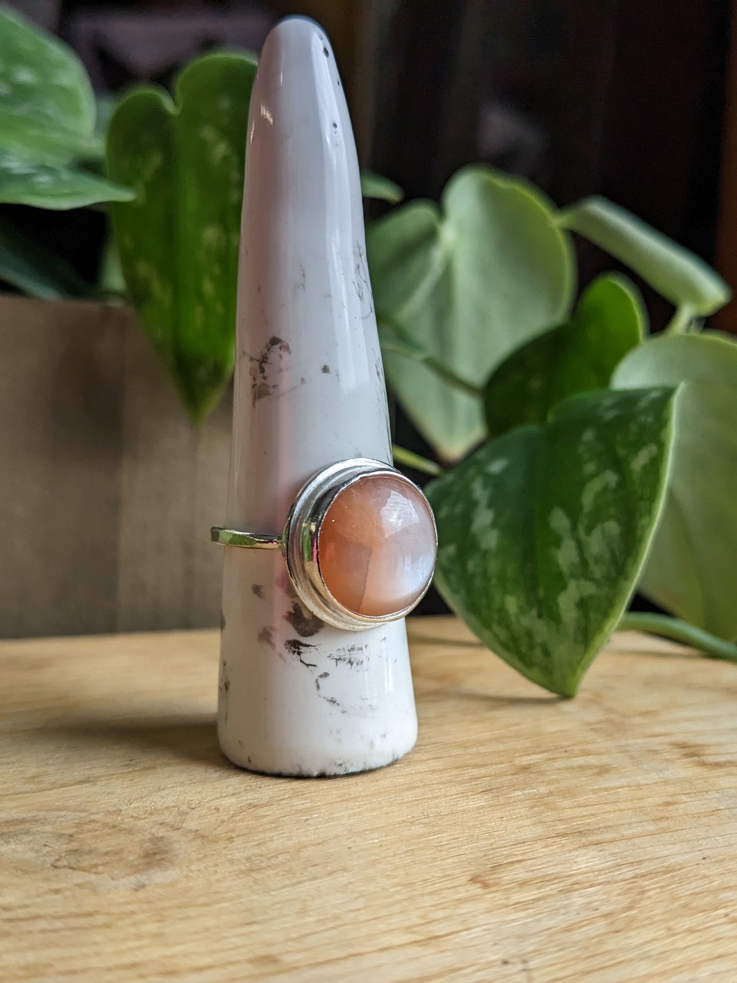 Peach Moonstone Ring - round