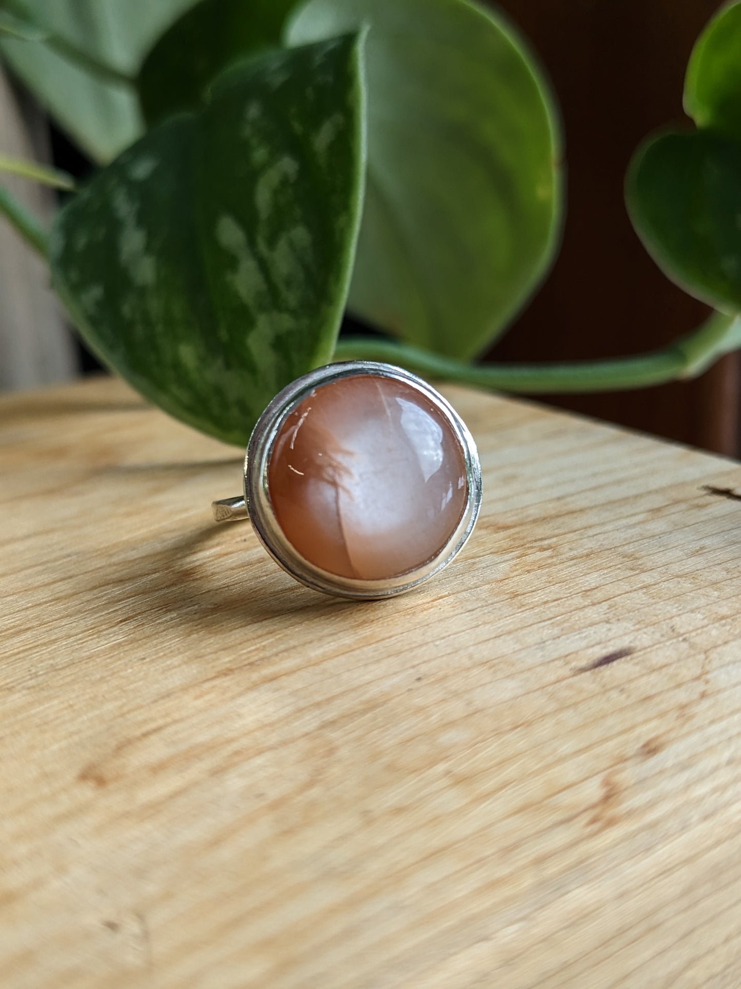 Peach Moonstone Ring - round