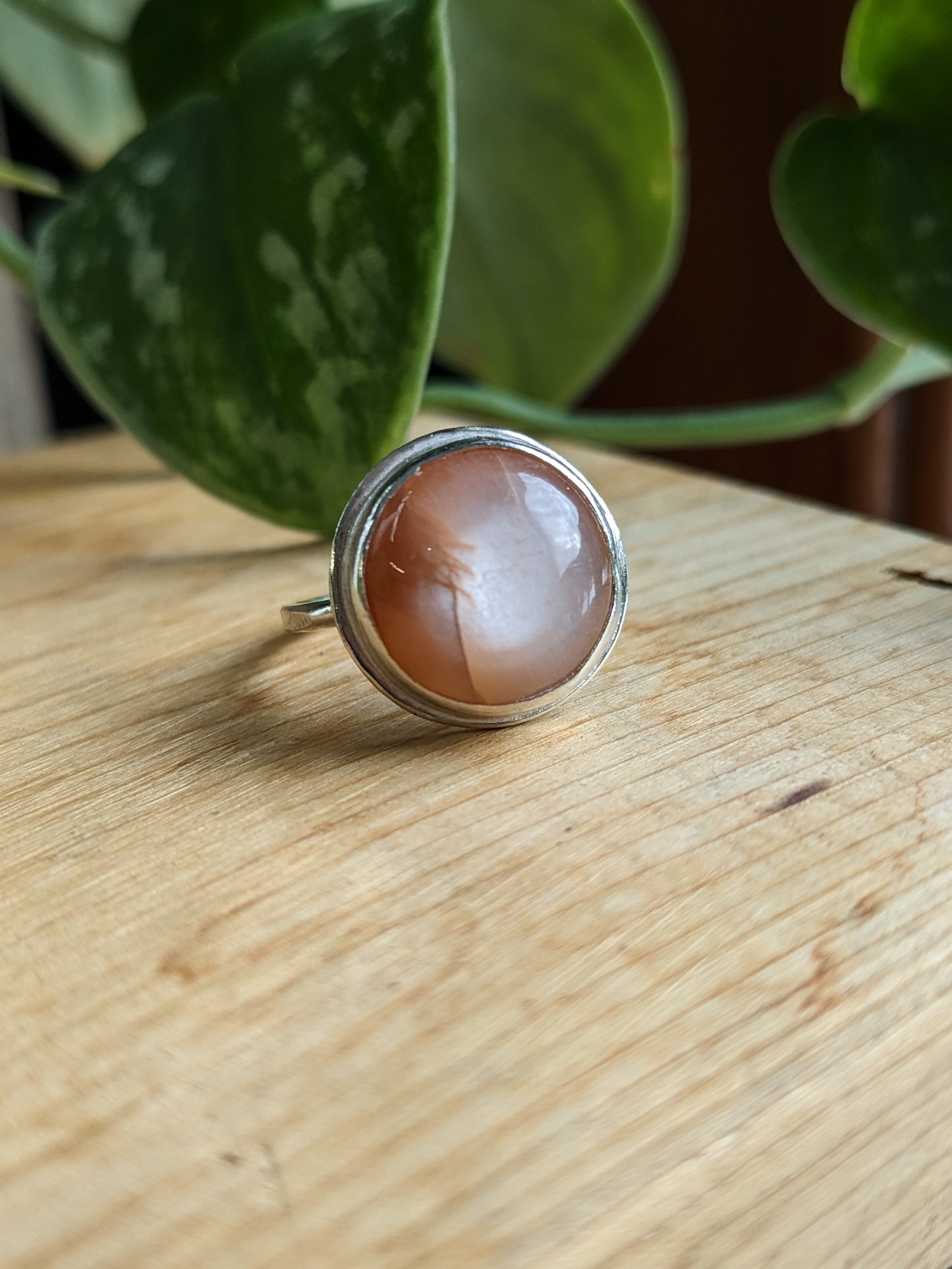 Peach Moonstone Ring - round