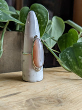 Load image into Gallery viewer, Peach Moonstone Ring - Elongated Tear Drop w Silver Dots