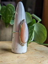Load image into Gallery viewer, Peach Moonstone Ring - Elongated Tear Drop w Silver Dots