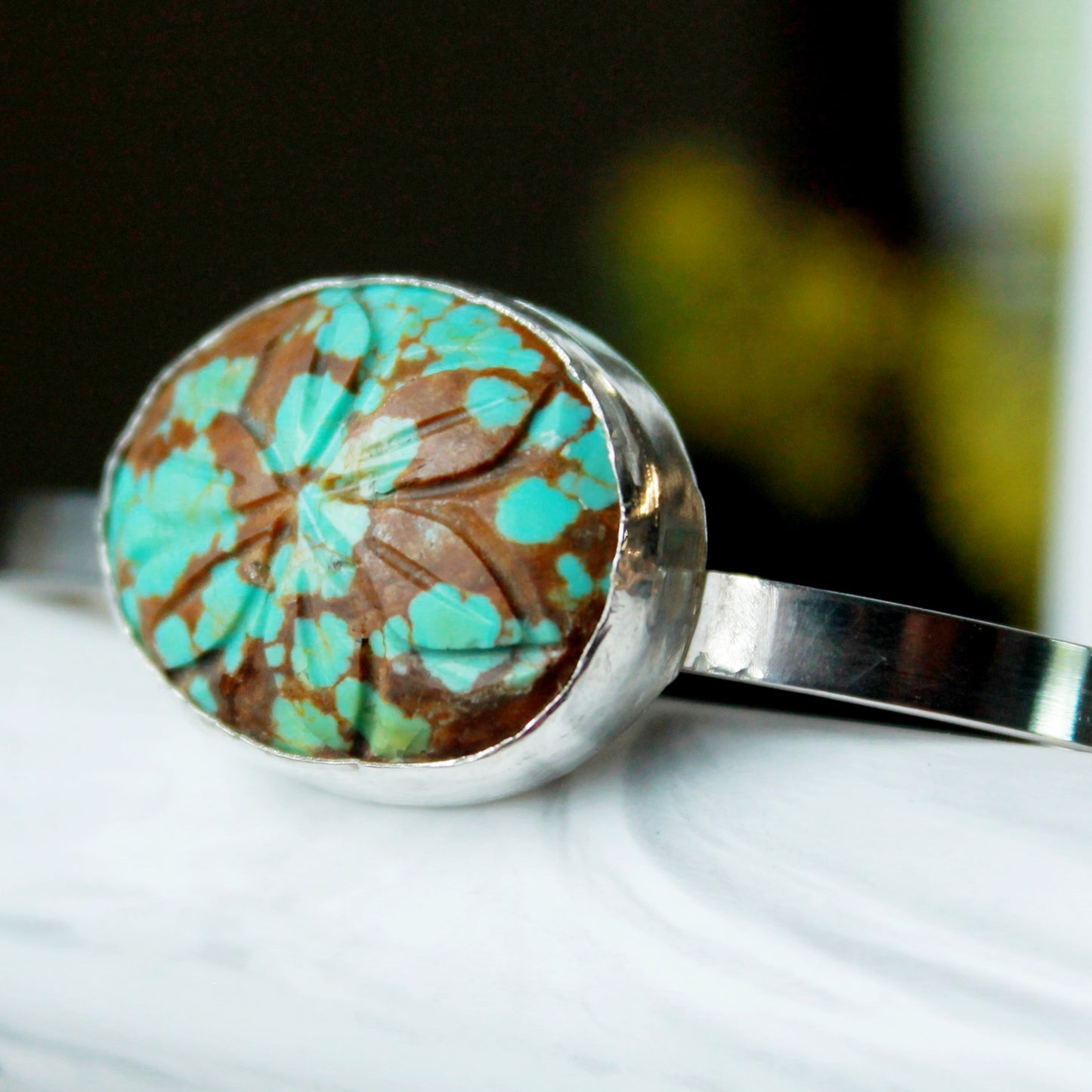 Bracelet turquoise mine #8 sculpté fleur