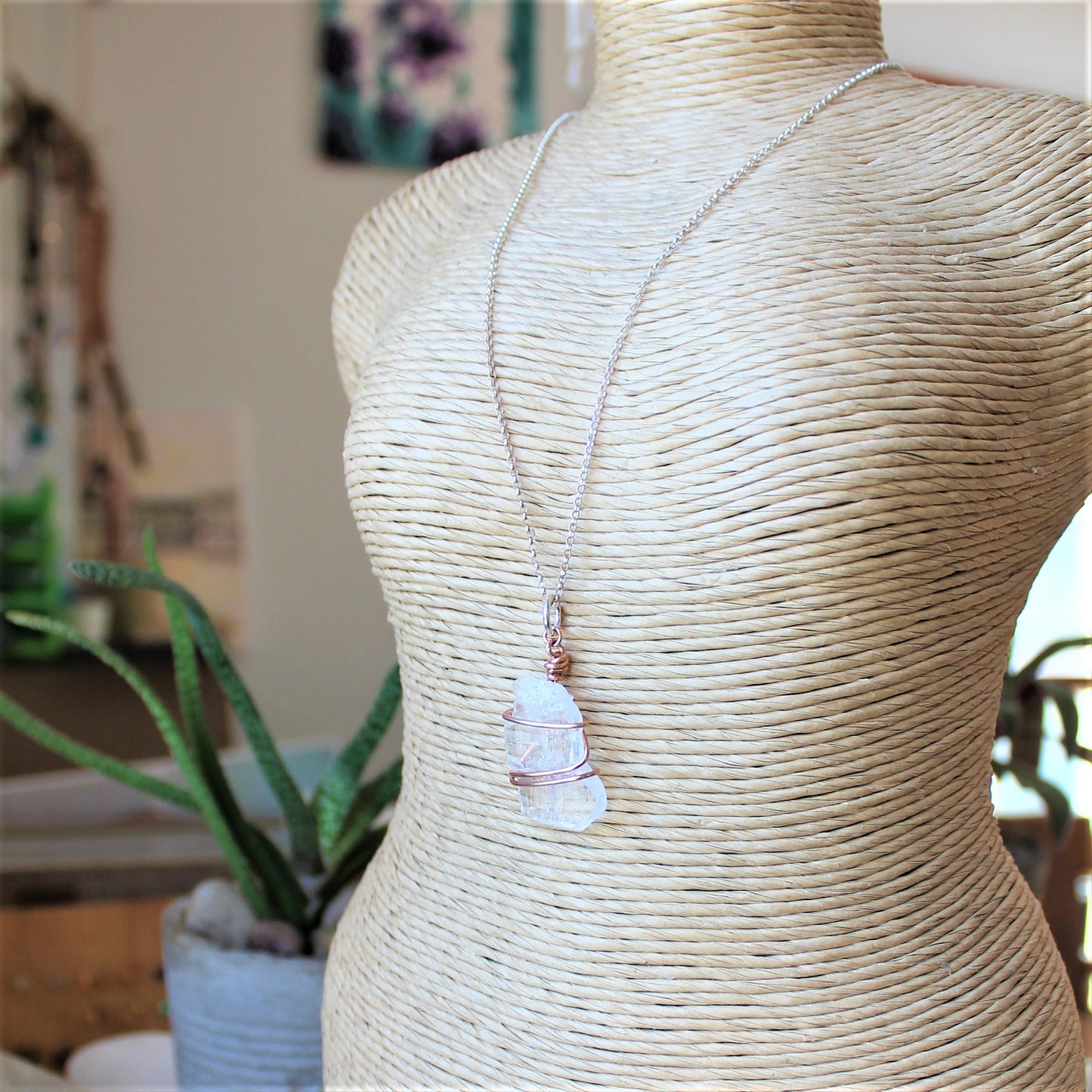 Collier Faden Quartz et Or Rose