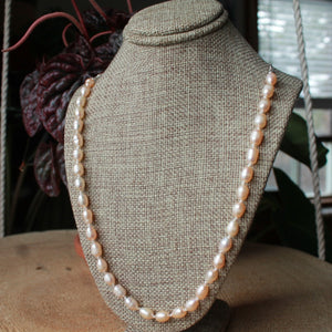 Blush Pearls Rosary long necklace (oval pearls)