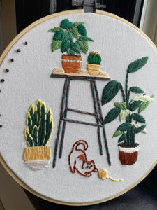 Simon the cat and his Plants Embroidery