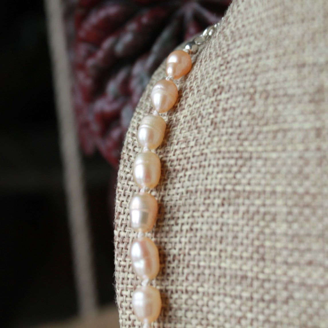 Blush Pearls Rosary long necklace (oval pearls)