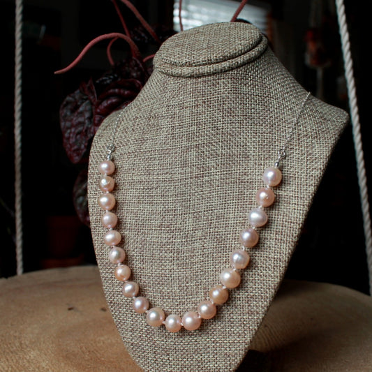 Blush Pearls Rosary short necklace (large round pearls)