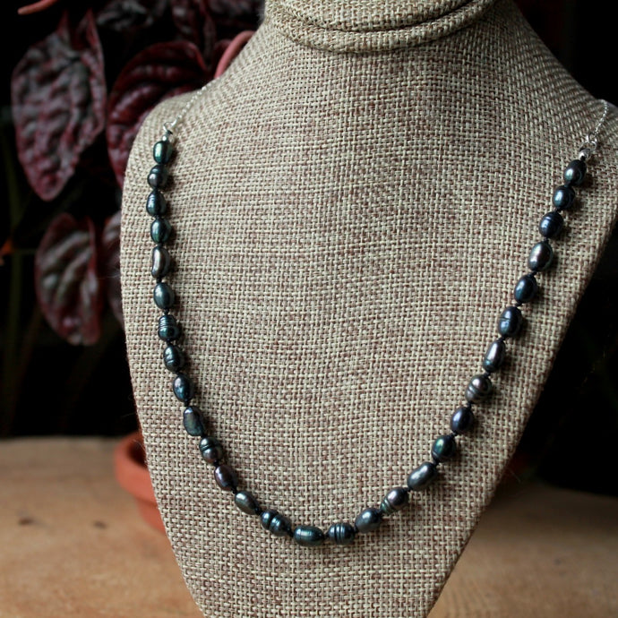 Sapphire Blue Pearls Rosary short necklace