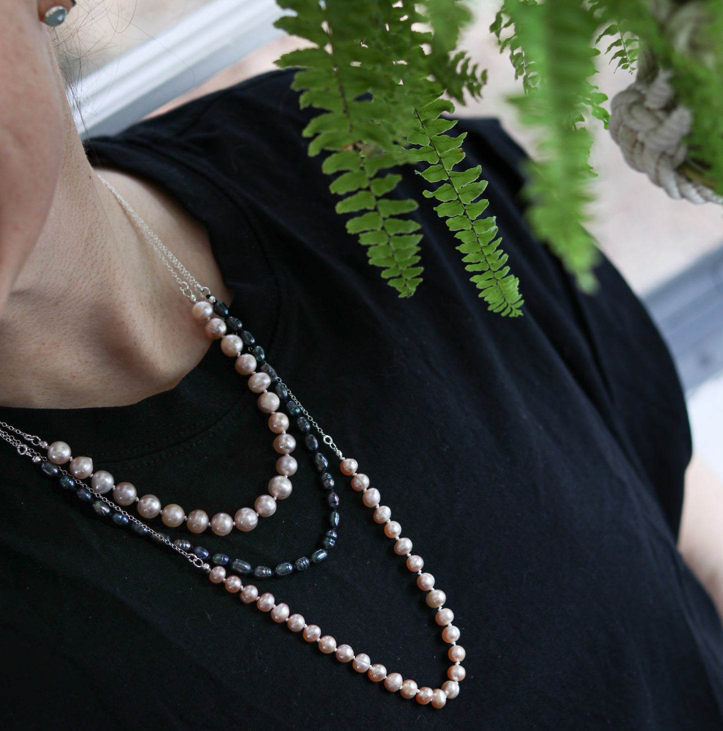 Blush Pearls Rosary short necklace (large round pearls)