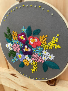 Grey Bouquet Embroidery