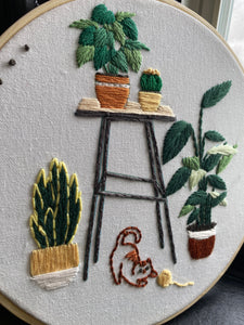 Simon the cat and his Plants Embroidery