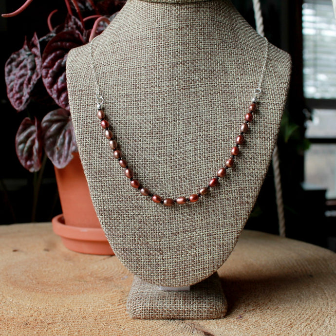 Bronze Pearls Rosary short necklace (small oval pearls)