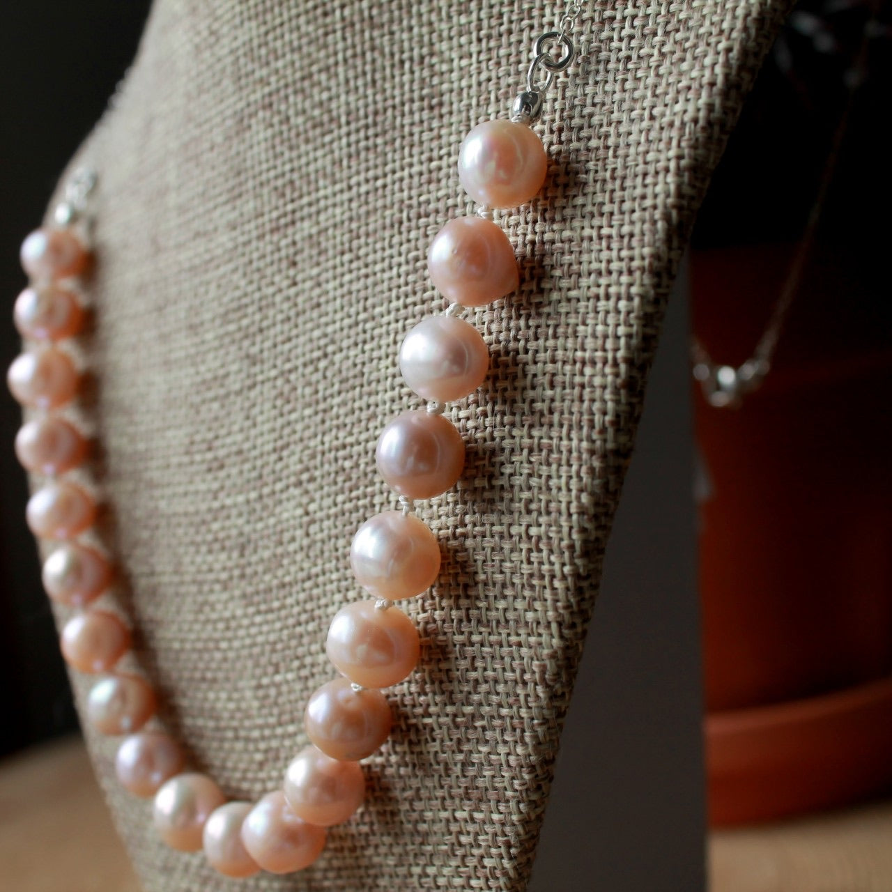 Blush Pearls Rosary short necklace (large round pearls)
